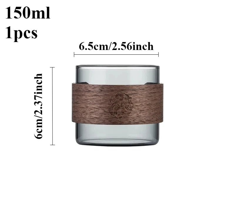 Thickened Glass Tea Cup with Wooden Ring Heat-resistant and Heat-resistant Water Cup Master Cup Household Glass Cup Coffee Cup Peaceful Pleasures Health and Wellness 1pcs 150ml 301-400ml