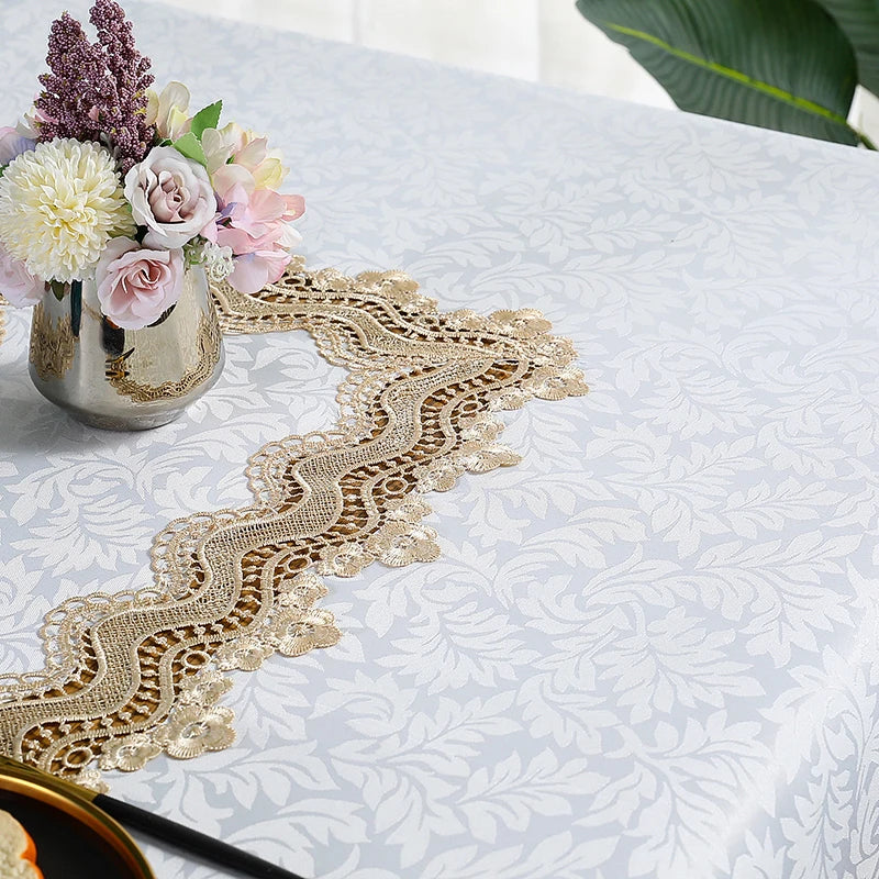 Battilo Luxury Embroidered Rectangular Tablecloth | White Wedding