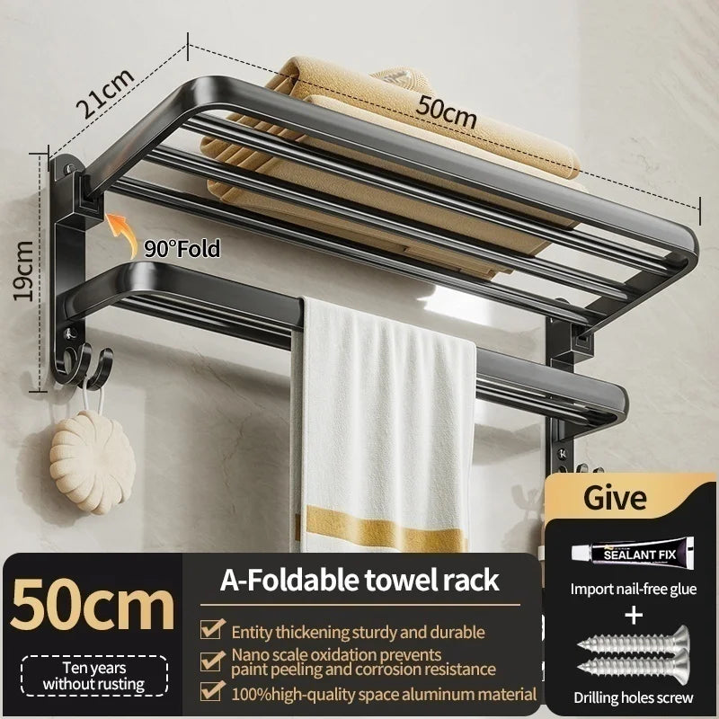 No-Drill Wall Mounted Bathroom Hardware Set | Towel Rack & Hook