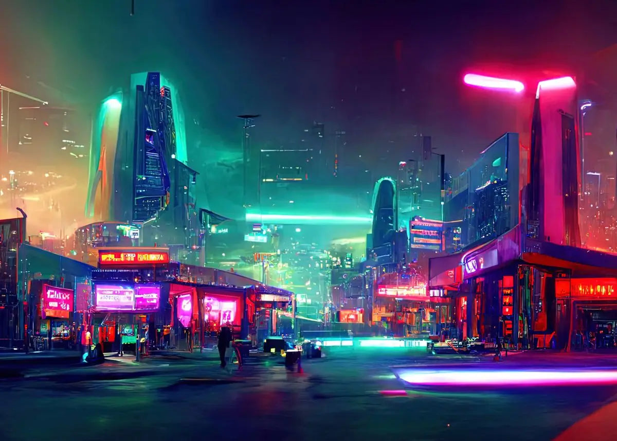 Cyberpunk Neon City Poster Fantasy Collection Wall Art for Passionate Decor Enthusiasts Peaceful Pleasures Health and Wellness