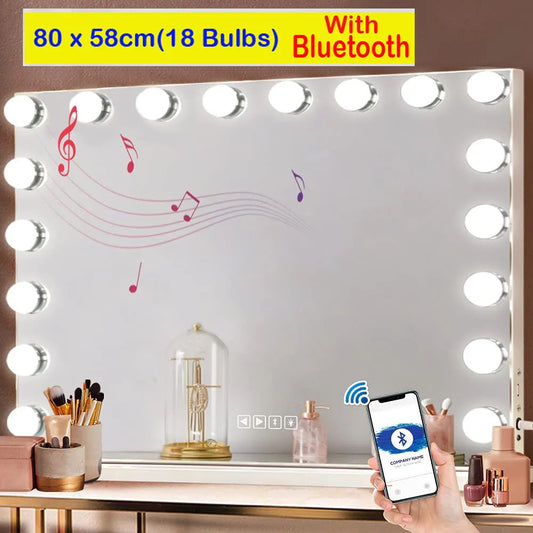 Large LED Vanity Mirror with Bluetooth Speaker & Dimmable Lights LED Vanity Mirror Peaceful Pleasures Health and Wellness