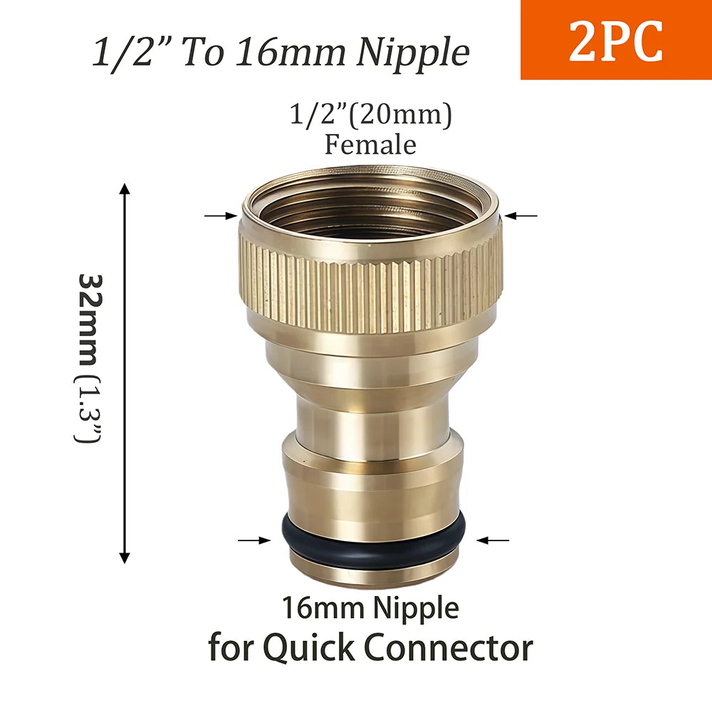 Brass 1/2" 3/4" 1“ Male/Female Quick Connector Irrigation Pipe Fitting Joint Thread to16mm Nipple Adapter for Garden Hose Tap Peaceful Pleasures Health and Wellness D-2PCS Other