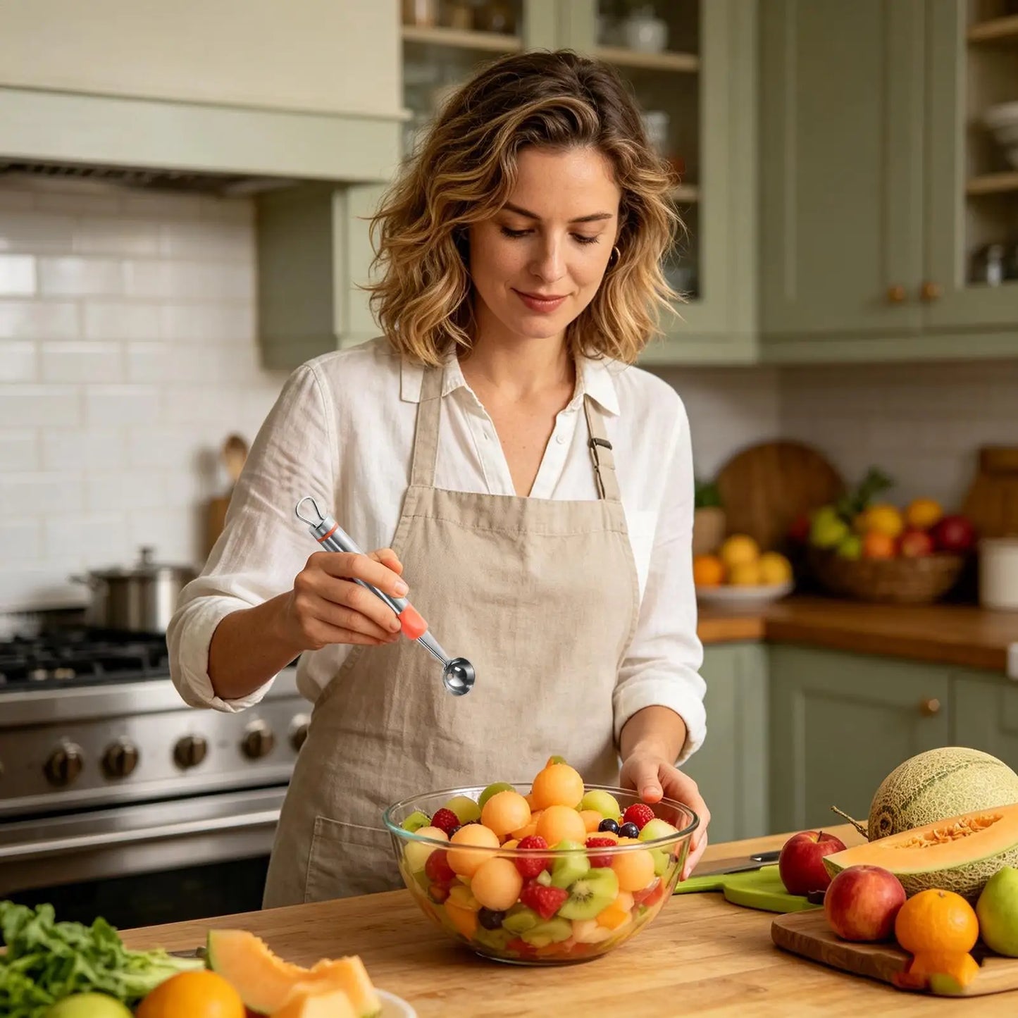 Stainless Steel Fruit Baller Scoop Watermelon Cutter Slicer Tool Melons Baller For Cantaloupe Pitaya Papaya, Ice Cream Cake Home Peaceful Pleasures Health and Wellness