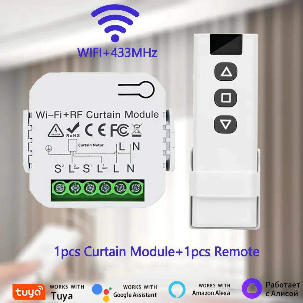 Tuya WiFi Smart Curtain Switch Breaker 433 Remote Control Roller Shades Blinds Door Controllers Smart Life For Alexa Google Home Peaceful Pleasures Health and Wellness 1Curtain 1Controller
