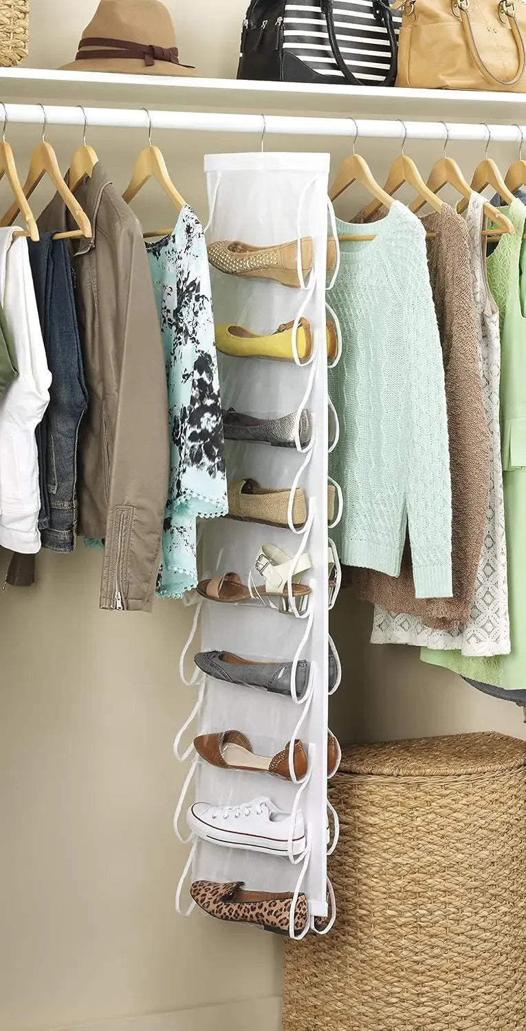 Clear Hanging Shoe Organizer – 9-Pair Capacity with 360° Swivel Hook Closet Organizers Peaceful Pleasures Health and Wellness