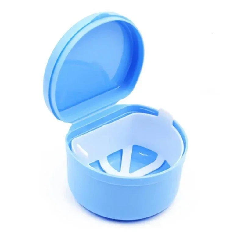 Cleaning and Storage Box for Denture and Orthodontic Retainer, Hanging Net Container Peaceful Pleasures Health and Wellness blue