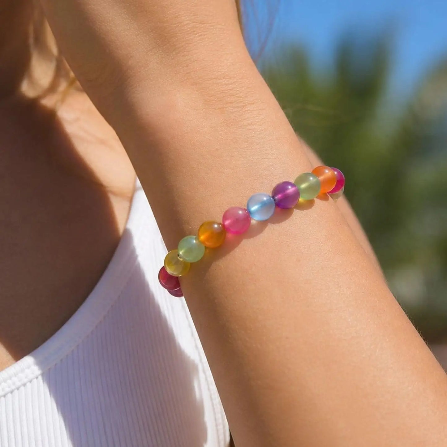 UV Reactive Rainbow Beaded Choker & Bracelet | Color-Shifting