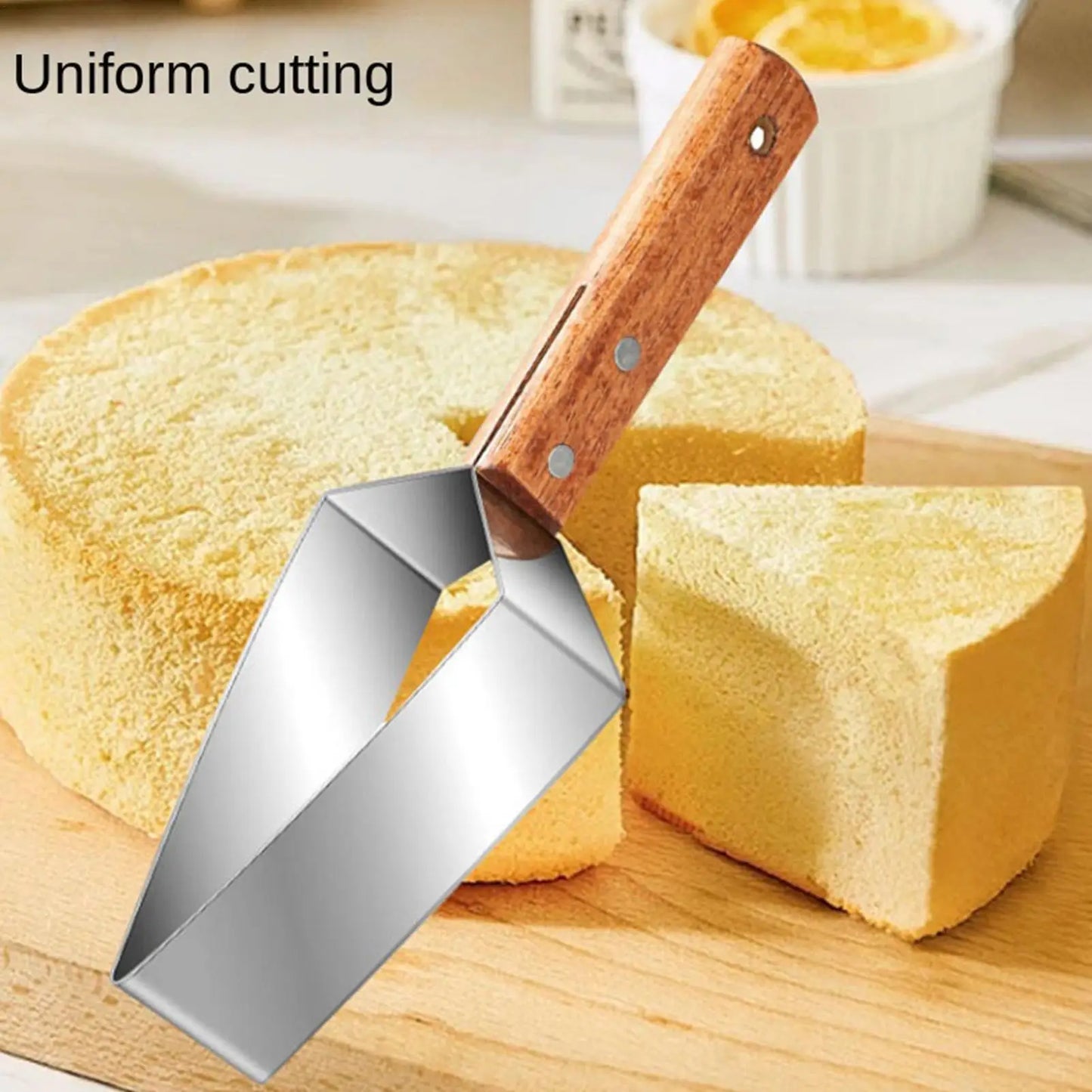 Watermelon Cutter Stainless Steel Ergonomic Wooden Handle Metal Cantaloupe Slicer for Muskmelon Cake Base Cantaloupe Home Peaceful Pleasures Health and Wellness
