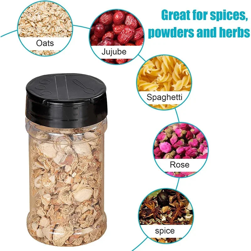 16pcs Spice Jars with Shaker Lids Labels Plastic Clear Seasoning Bottle for Herbs Powders Salt Pepper BBQ Condiment Box Peaceful Pleasures Health and Wellness