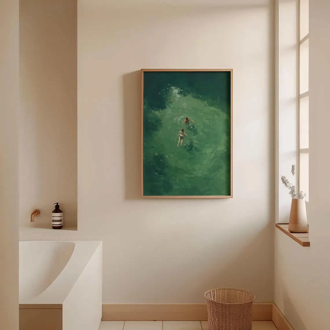 Swimming in Green Abstract Canvas Wall Art | Retro Minimalist Print