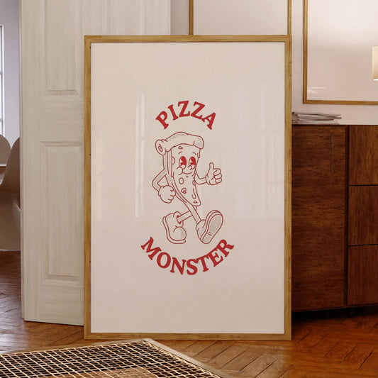 Vintage Pizza Monster Canvas Wall Art | Kitchen & Home Decor Canvas Wall Art Peaceful Pleasures Health and Wellness