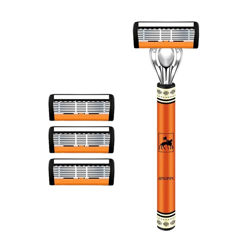 6-Blade Men's Safety Razor | Stainless Steel Shaver Set