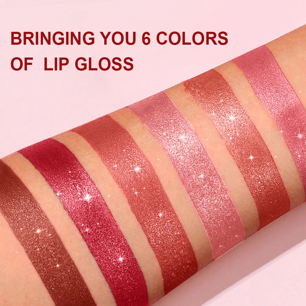Pearlescent Sparkling Lipstick – Waterproof Lip Gloss, 6 Shades