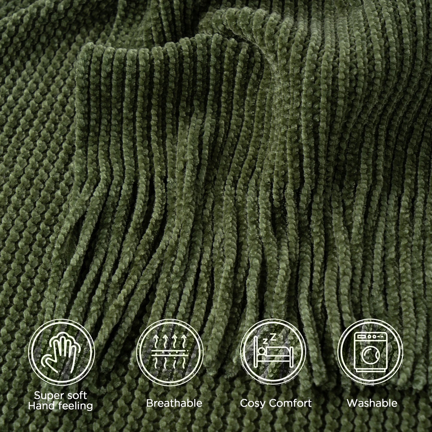 Battilo Chenille Knit Blankets with Tassels Green Plaid Throw Blanket for Bed Couch Decorative Sofa Blanket Bedroom Spring Decor Peaceful Pleasures Health and Wellness