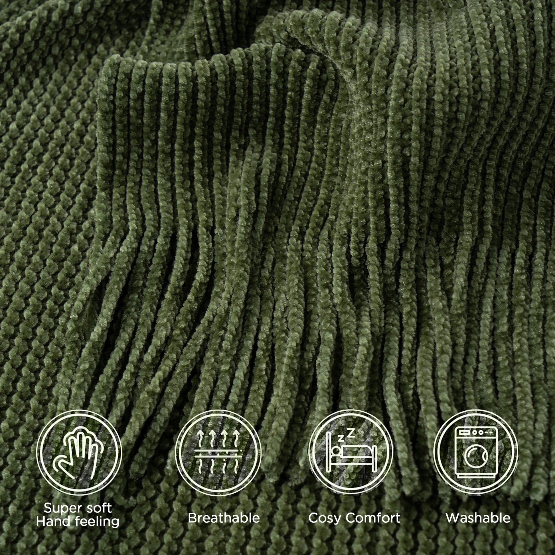 Battilo Chenille Knit Blankets with Tassels Green Plaid Throw Blanket for Bed Couch Decorative Sofa Blanket Bedroom Spring Decor Peaceful Pleasures Health and Wellness