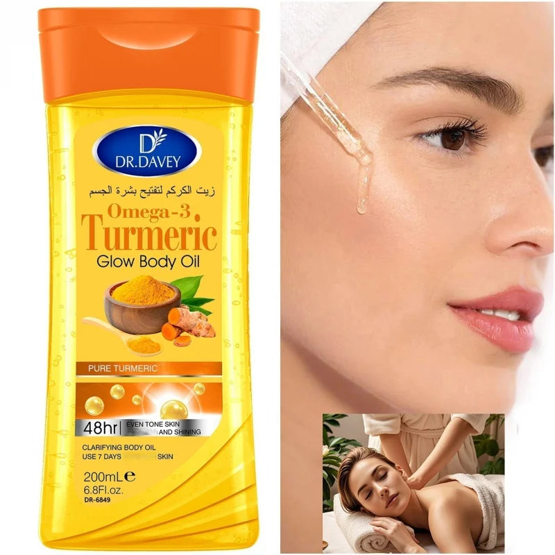2pcs 200ml Turmeric Omega-3 Glow Body Oil Body Skin Care Oil Moisturizing and Hydrating Care Suitable for All Seasons Body Face Peaceful Pleasures Health and Wellness