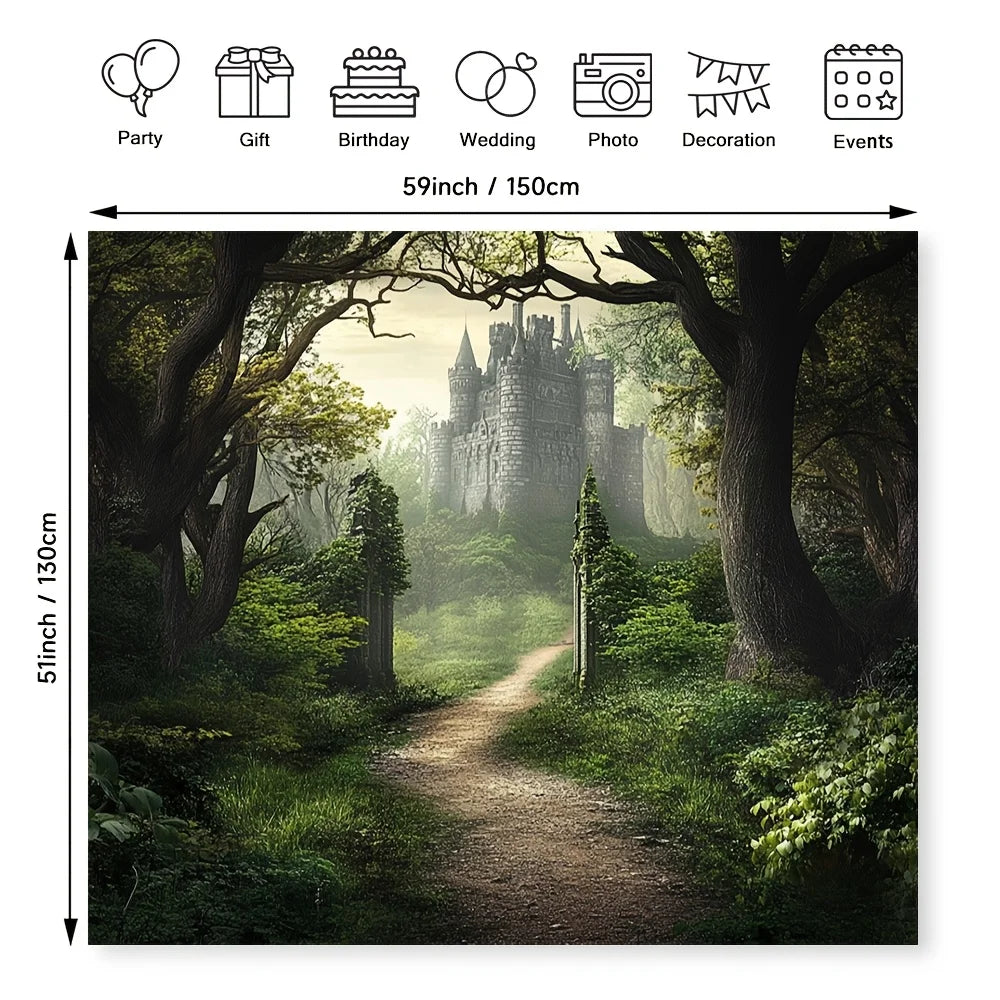 Gothic Medieval Castle Misty Forest Canvas Wall Art | Unframed Canvas Wall Art Peaceful Pleasures Health and Wellness