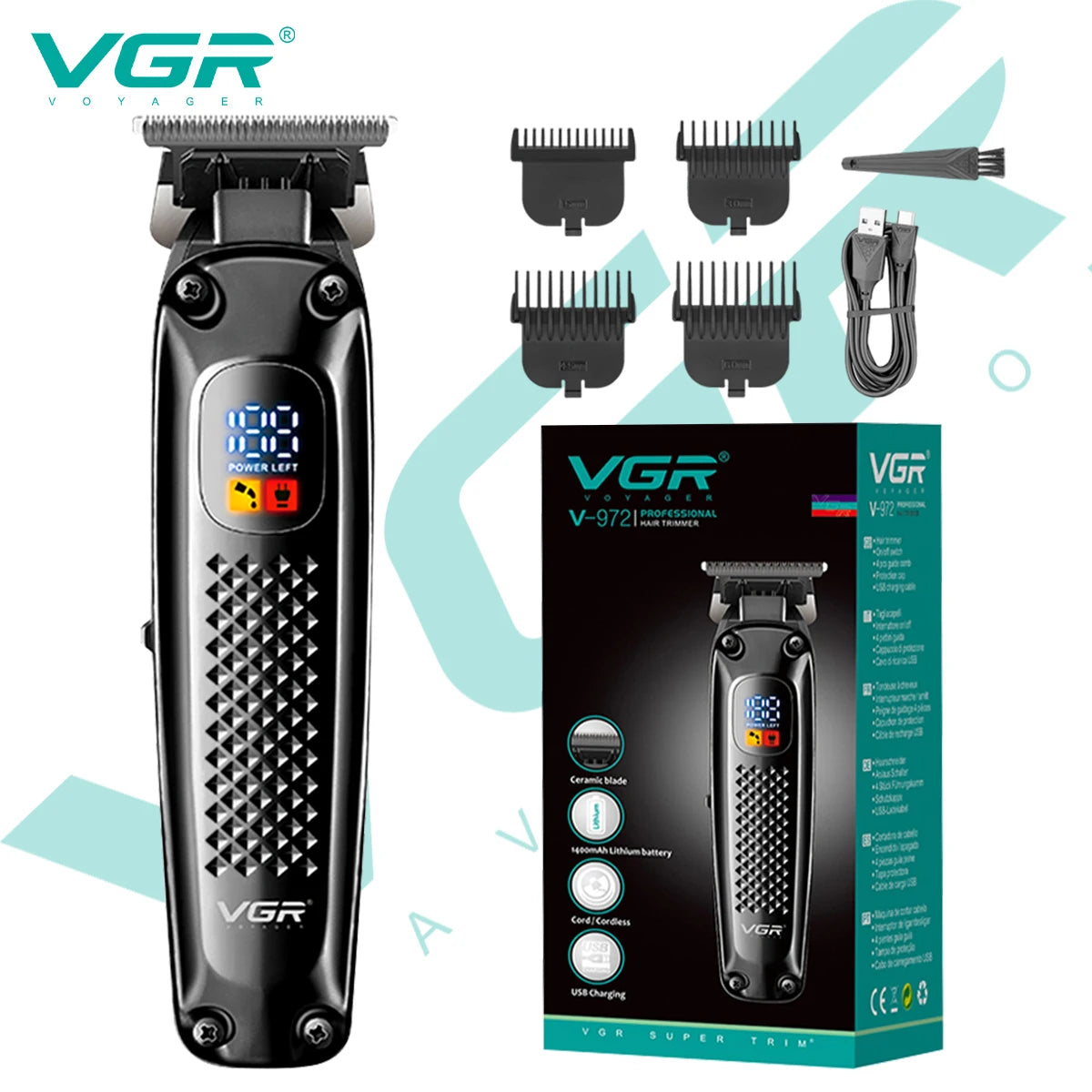 VGR 972 Hair Trimmer Electric Beard Hair Clipper Professional Barber Hair Cutter Machine Trimer For Men Rechargeable Peaceful Pleasures Health and Wellness