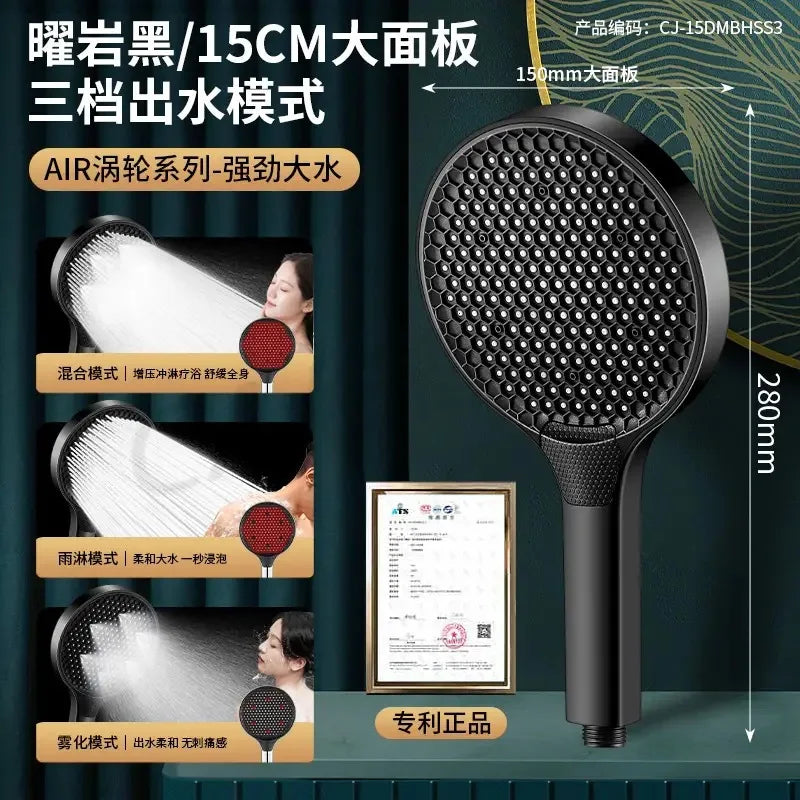 15cm High Pressure Shower Head – 3 Modes, Water Saving