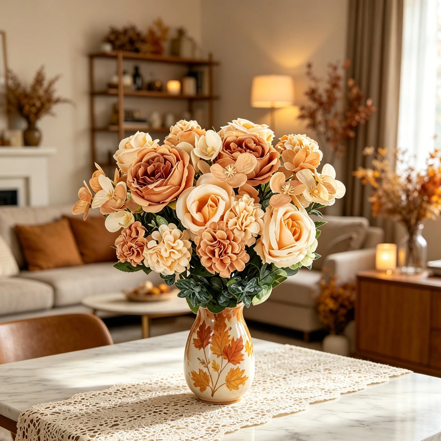 Artificial Silk Peony Rose Hydrangea Bouquet | Home Decor