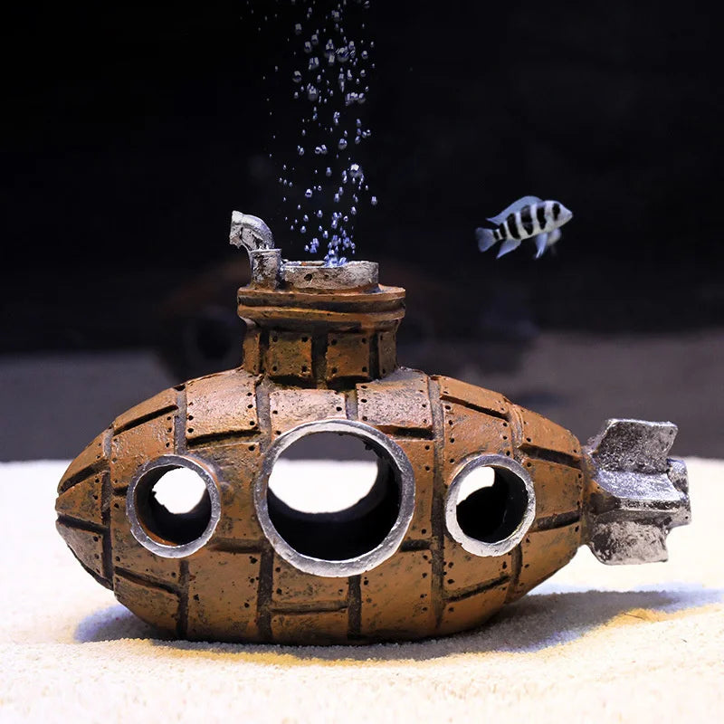 Resin Submarine Aquarium Cave – Fish & Shrimp Hideout Ornament