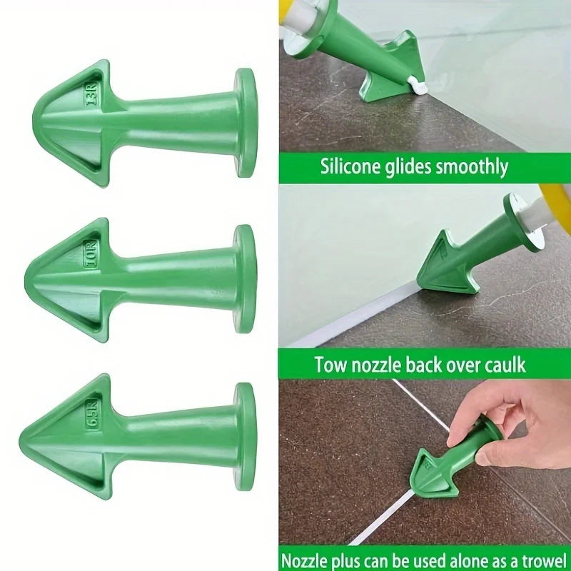3-Piece Caulking Tool Kit – Silicone Sealant Nozzle & Scraper