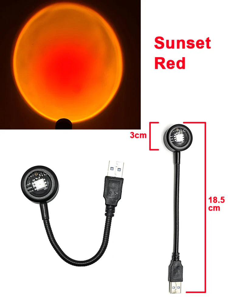 USB LED Sunset Lamp – RGB Night Light Projector for Bedroom