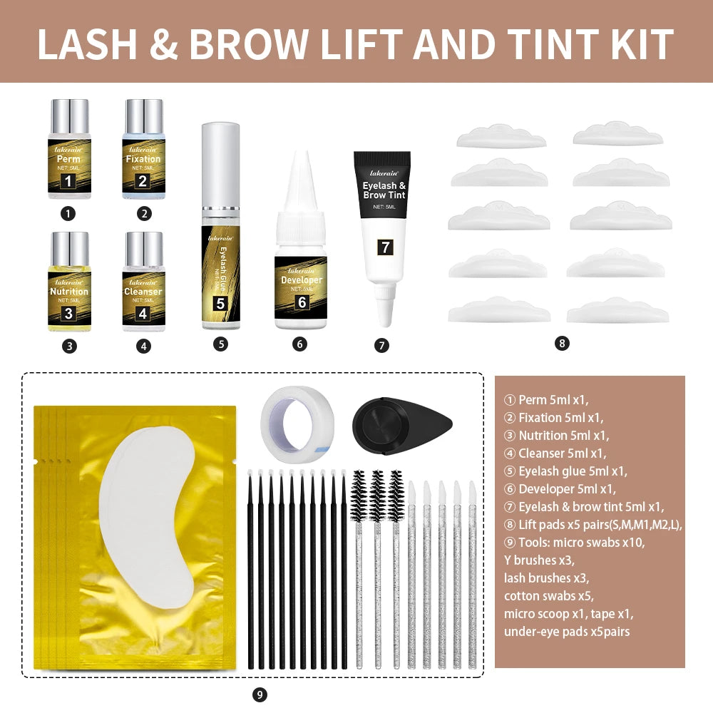 Pro Lash And Brow Tinting Kit For Lash Brow Lift Perm Fixation Setting Curled Lashes Long-lasting Set 4-6 Weeks Lash Curler Perm Peaceful Pleasures Health and Wellness