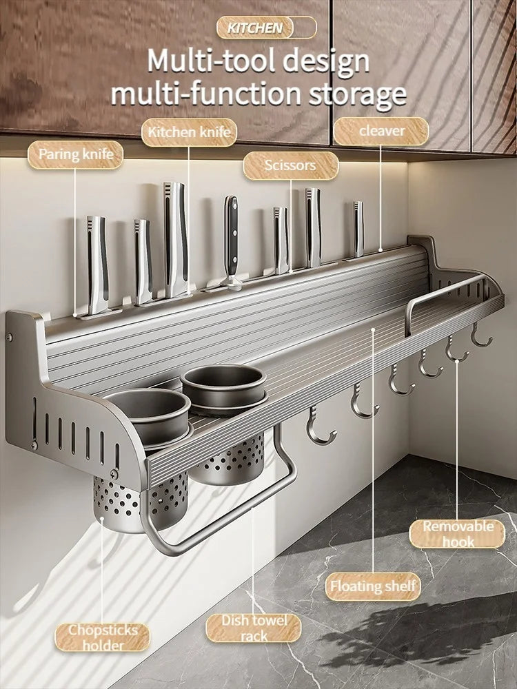 Wall Mounted Kitchen Storage Rack | Knife & Spice Organizer