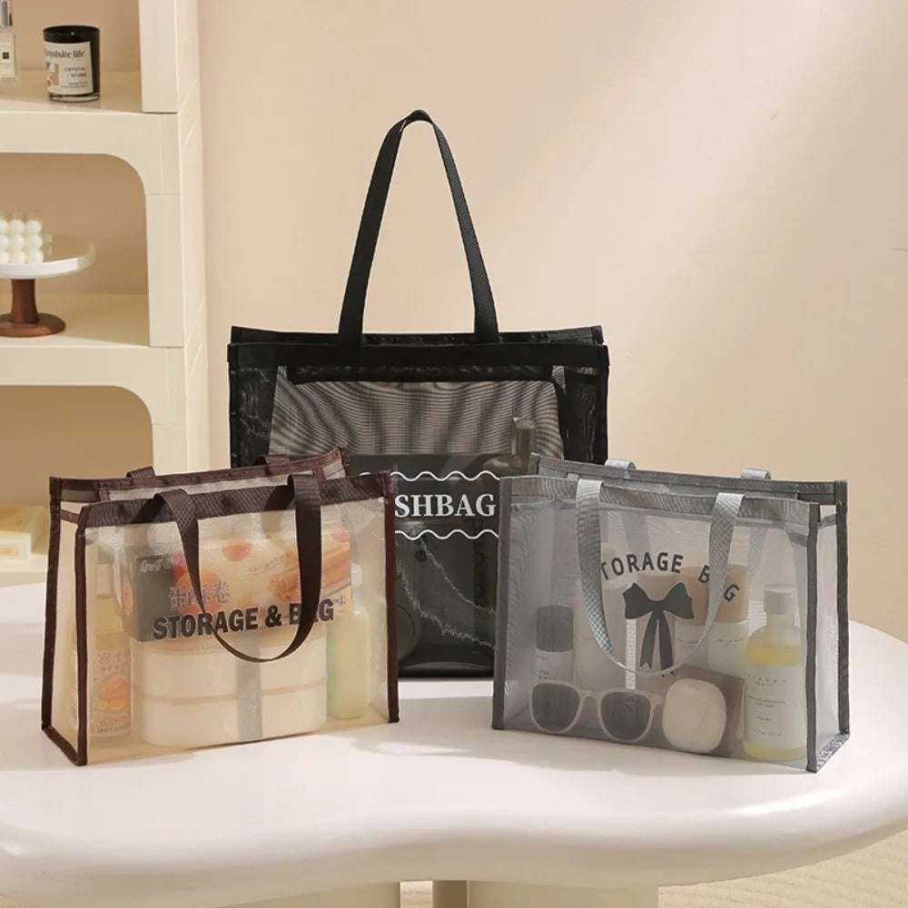 Large Capacity Shoulder Bag Hollow Mesh Transparent Swim Tote Bag Multifunctional Waterproof Beach Toiletry Storage Bag Women Peaceful Pleasures Health and Wellness