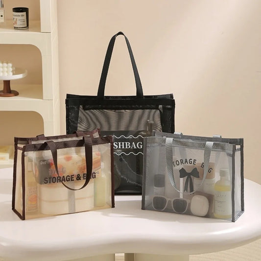 Large Capacity Shoulder Bag Hollow Mesh Transparent Swim Tote Bag Multifunctional Waterproof Beach Toiletry Storage Bag Women Peaceful Pleasures Health and Wellness
