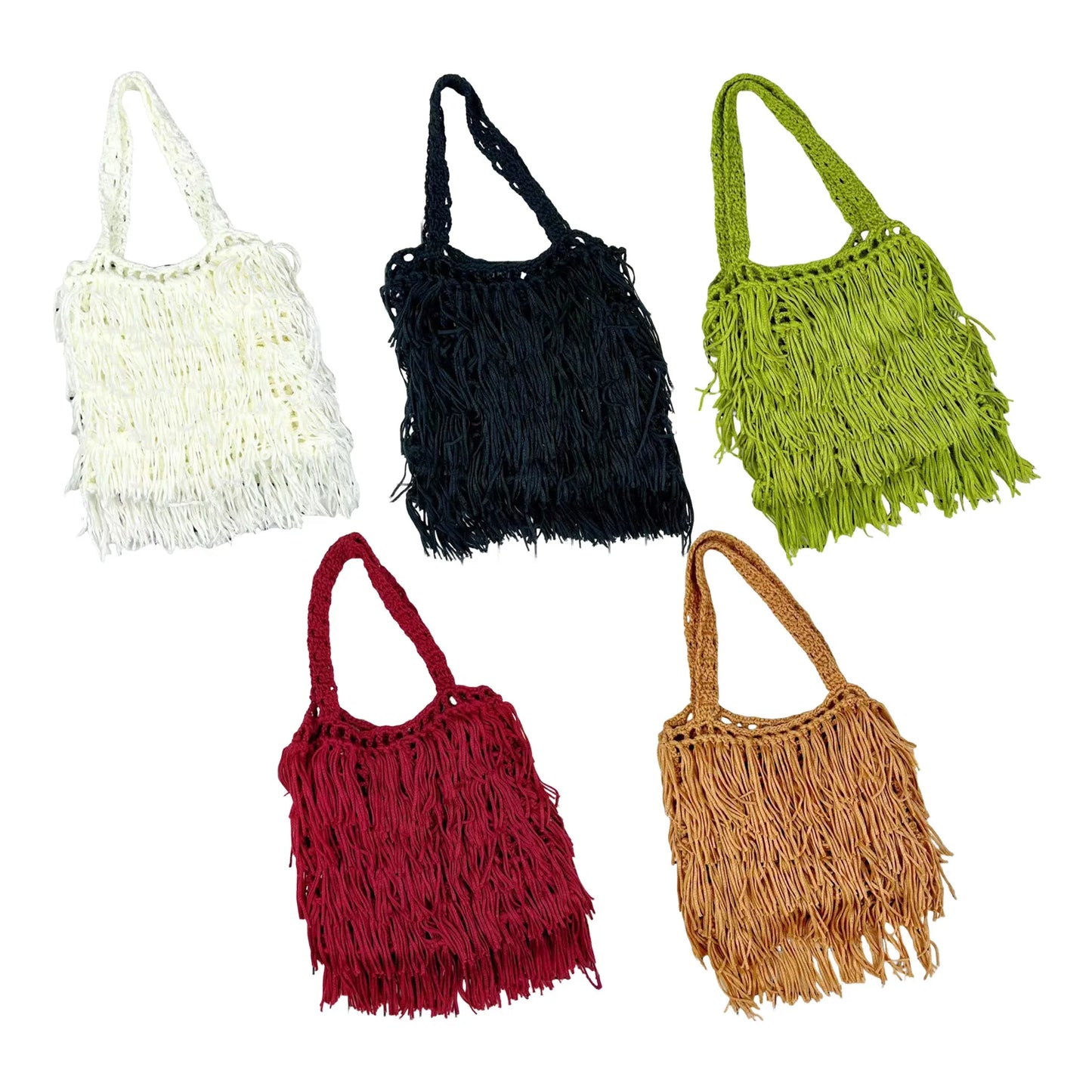 Women's Ethnic Style Woven Shoulder Bag Solid Color Fringe Design Casual Handbag with Adjustable Strap for Daily Use Peaceful Pleasures Health and Wellness