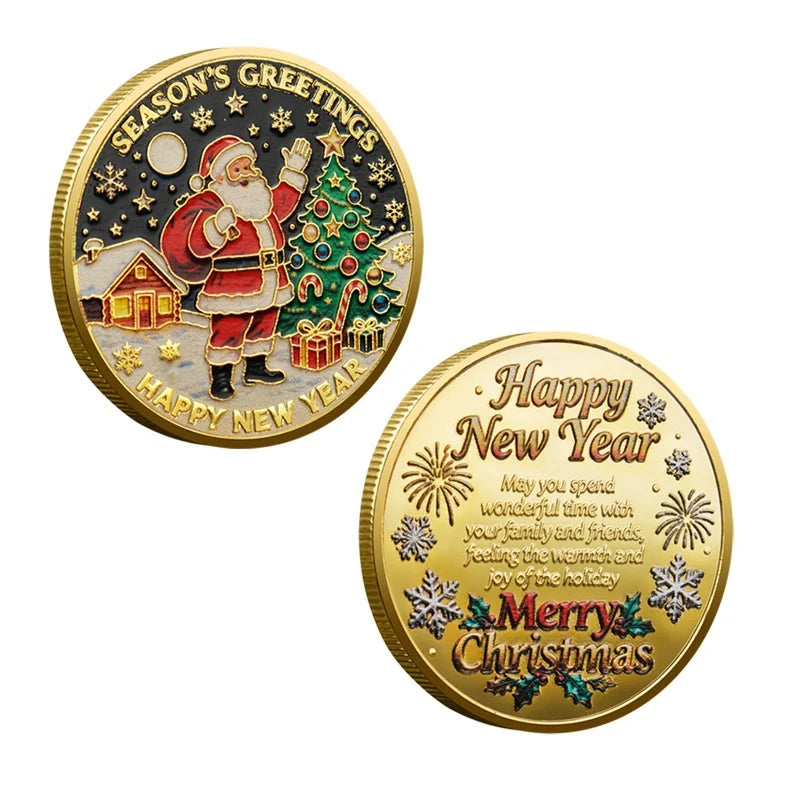Christmas Commemorative Gold Coin – Santa & Snowman Gift Commemorative Coin Peaceful Pleasures Health and Wellness C Gold