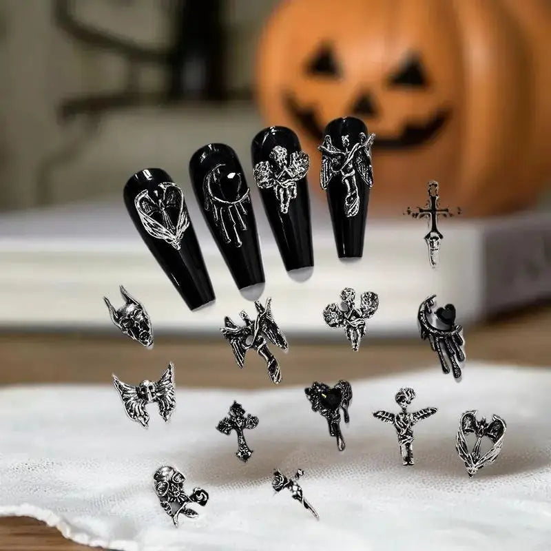 1.Y2K Inspired Vintage Cross Nail Art Charms in 12Grid Metal Décor Peaceful Pleasures Health and Wellness