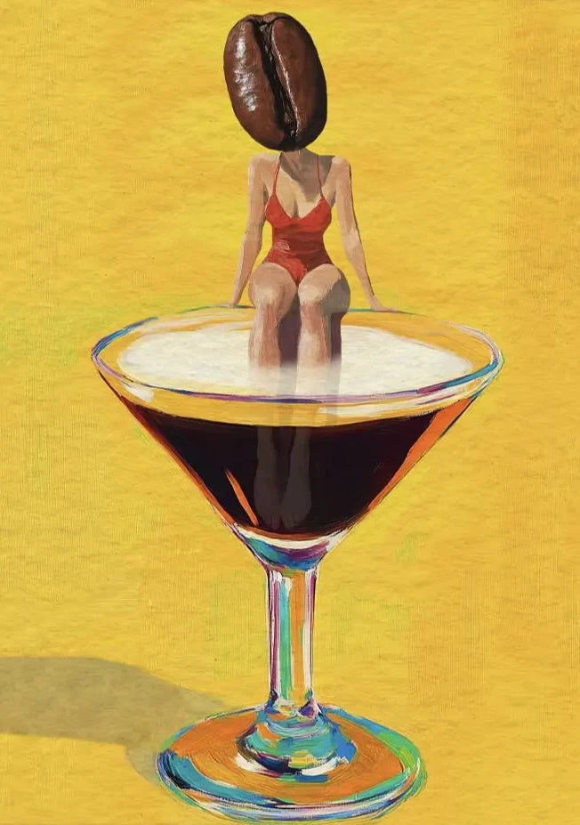 Coffee Martini Cocktail Margarita Drink Girl Jumping Into Wine Glass Fun Poster Canvas Printing Wall Art Bar Club Kitchen Decor Peaceful Pleasures Health and Wellness DM45-4 20x30cm Unframed