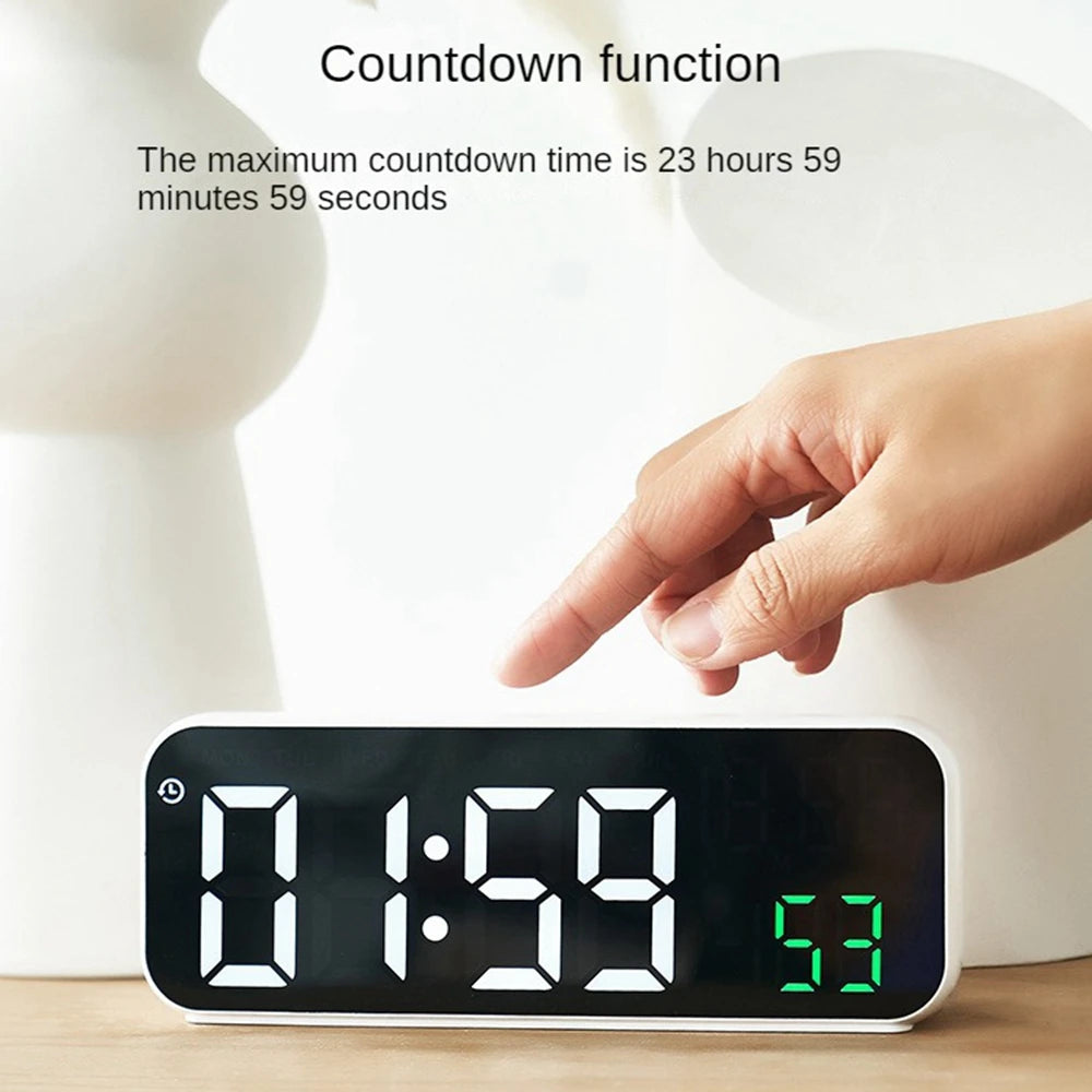 Digital Alarm Clock Temperature and Date Week Display Night Mode Table Clock Voice Control 12/24H Electronic LED Alarm Clocks Peaceful Pleasures Health and Wellness