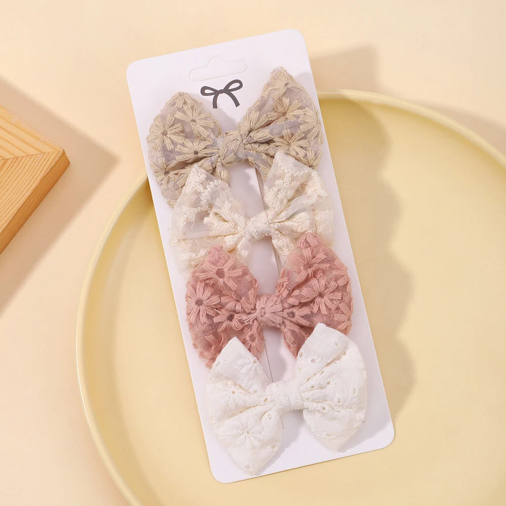Lovely Cotton Bowknot Clips Safe Hairpins Girl Fresh Pastoral