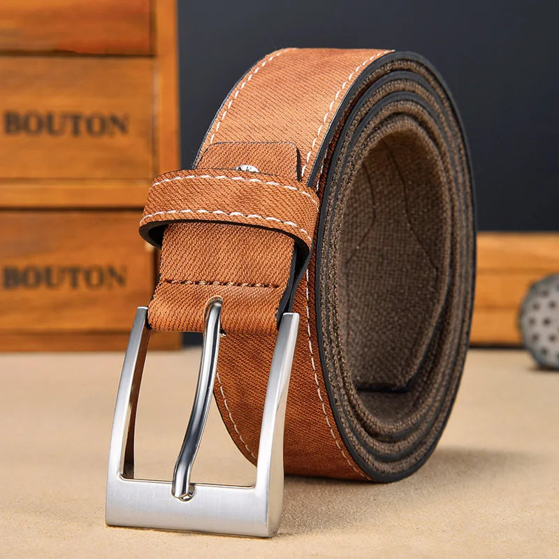 Men's Canvas & Faux Leather Hybrid Belt | Casual Everyday Style Men's Casual Belt Peaceful Pleasures Health and Wellness Brown 130cm