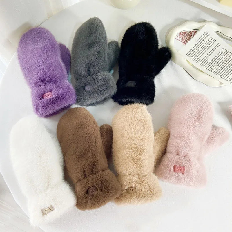 Winter New Arrival Simple Solid Color Thick Plush Warm Gloves Student Fashionable Cute Mittens Windproof Cold Proof Hand Warmers Peaceful Pleasures Health and Wellness