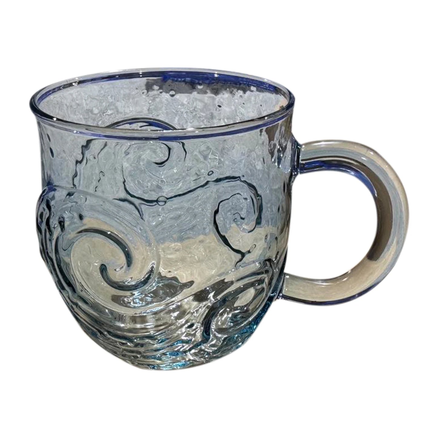 300ml Glass Mug Hand-blown Glass Sea Wave Design Water Bottle Ocean Waves Coffee Mugs With Handle Home Office Milk Tea Mug Peaceful Pleasures Health and Wellness
