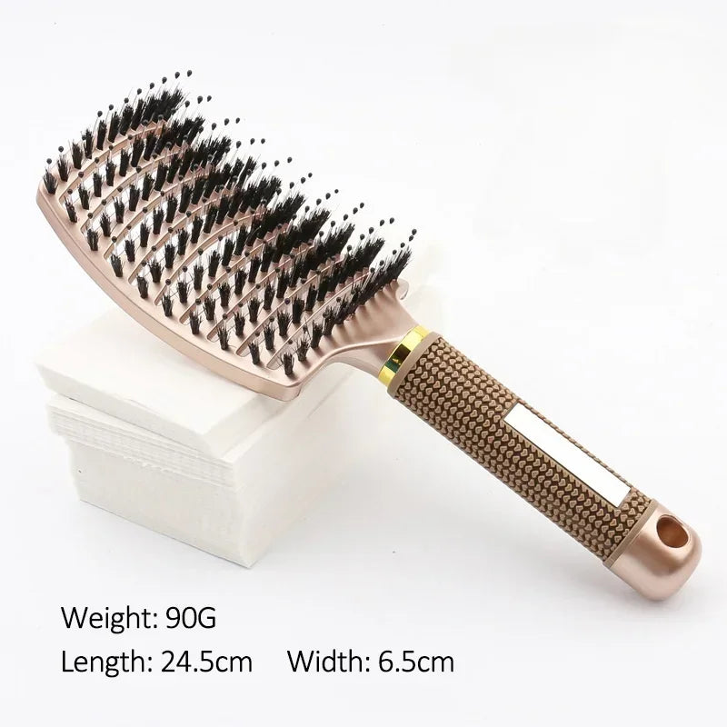 2026 Wet Detangling Hair Brush Bristle & Nylon Comb Curly Hair Styling Tool Portable Salon Massage Hairdressing Accessories Peaceful Pleasures Health and Wellness SZ01-Gold