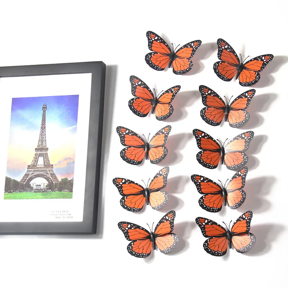 10pcs 3D Monarch Butterfly Wall Stickers – Home & Party Decor