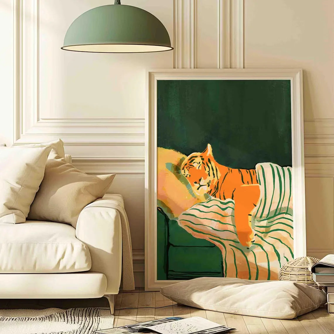 Emerald Green Tiger Canvas Wall Art | Modern Animal Print