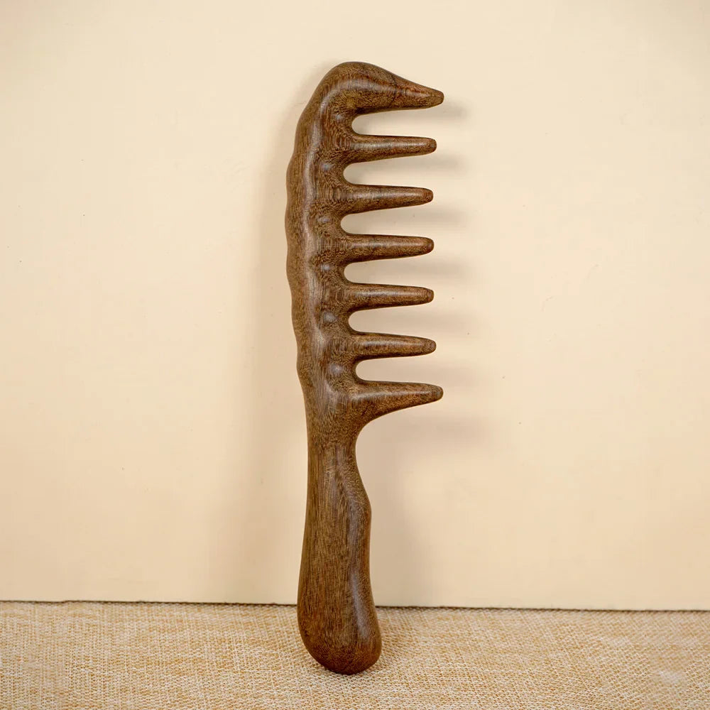 Handmade Sandalwood Wide Tooth Comb – Anti-Static Detangler