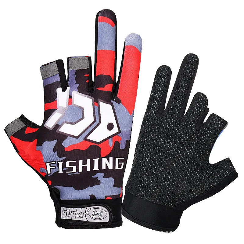 Fishing Flina Gloves for Men and Women Three Fingers Exposed Spring and Summer Breathable Thin Sports Anti-slip Gloves Peaceful Pleasures Health and Wellness Dynamic Red