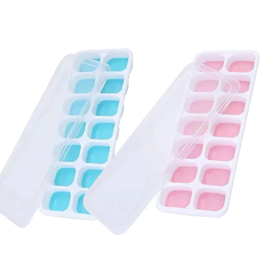 2/4pcs Ice Cube Tray Mold with Lid Silicone Square 14 Cube Easy Release Ice Cube Molds Kitchen Bar DIY Iced Cocktail Freeze Tool Peaceful Pleasures Health and Wellness Blue and Pink