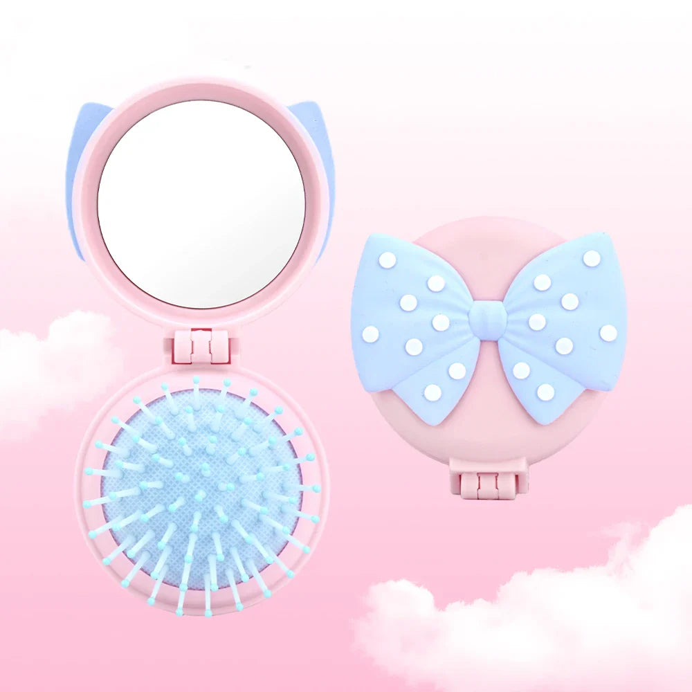 Mini Foldable Hair Brush with Mirror – Portable Detangler