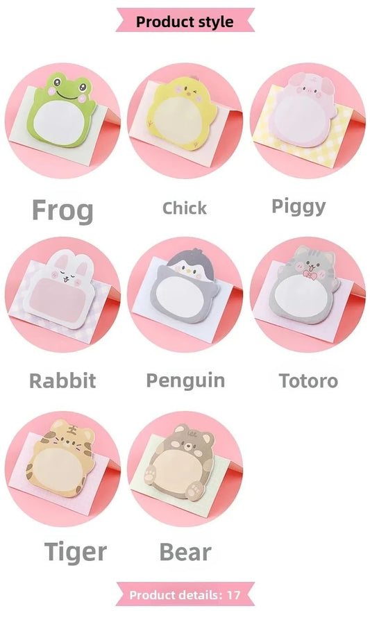 New 8 Packs Cartoon Small Animal Special-shaped Sticky Notes Office Simple Shape Creative Sticky Notes Cute Colorful Note Paper Peaceful Pleasures Health and Wellness