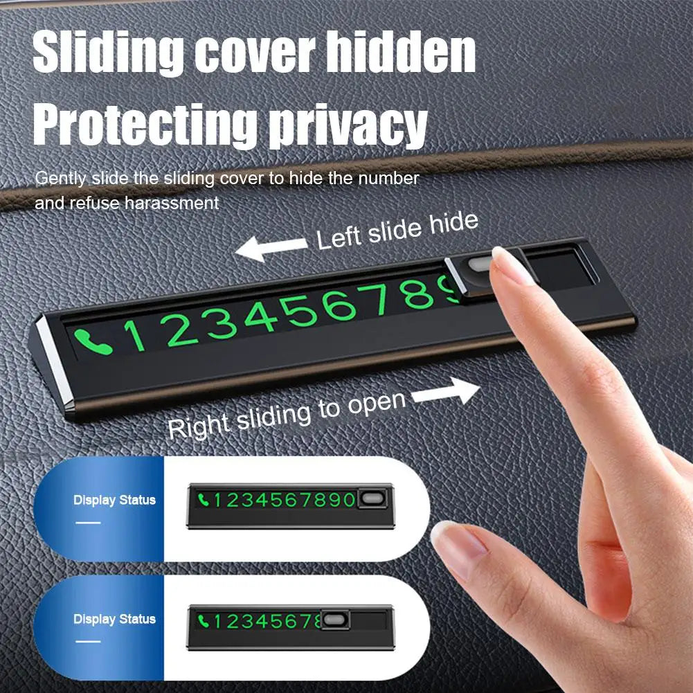 Luminous Temporary Parking Card – Zinc Alloy Phone Number Plate