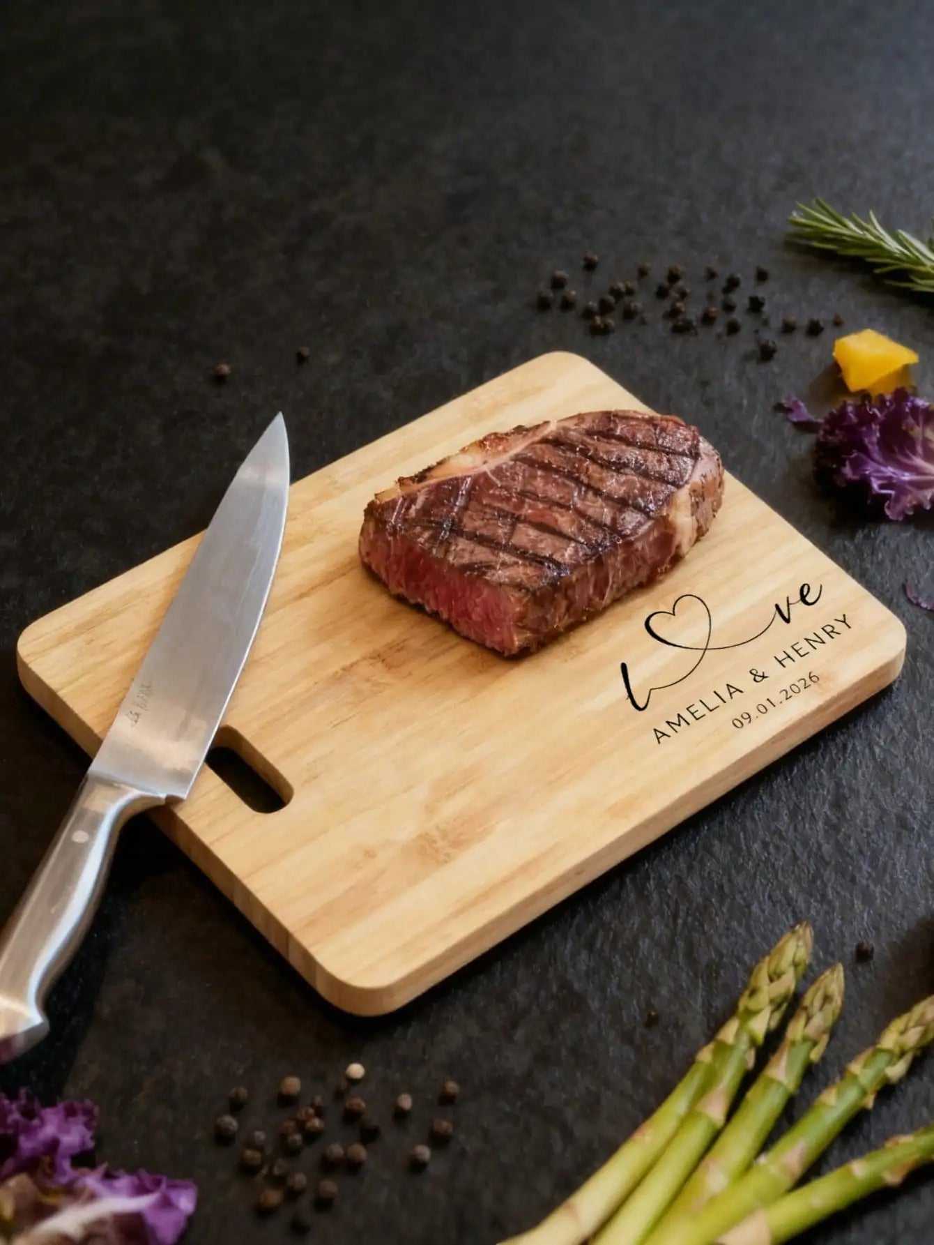 Custom Cutting Board Personalized Name Date Reversible Cheese Platter Tray Kitchen Decor Gift For Couples Wedding Anniversary Peaceful Pleasures Health and Wellness